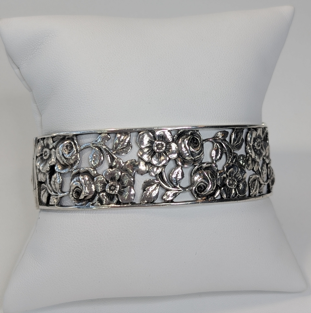 Vintage Scandinavian Silver Floral Bracelet - Antique Estate Luxury